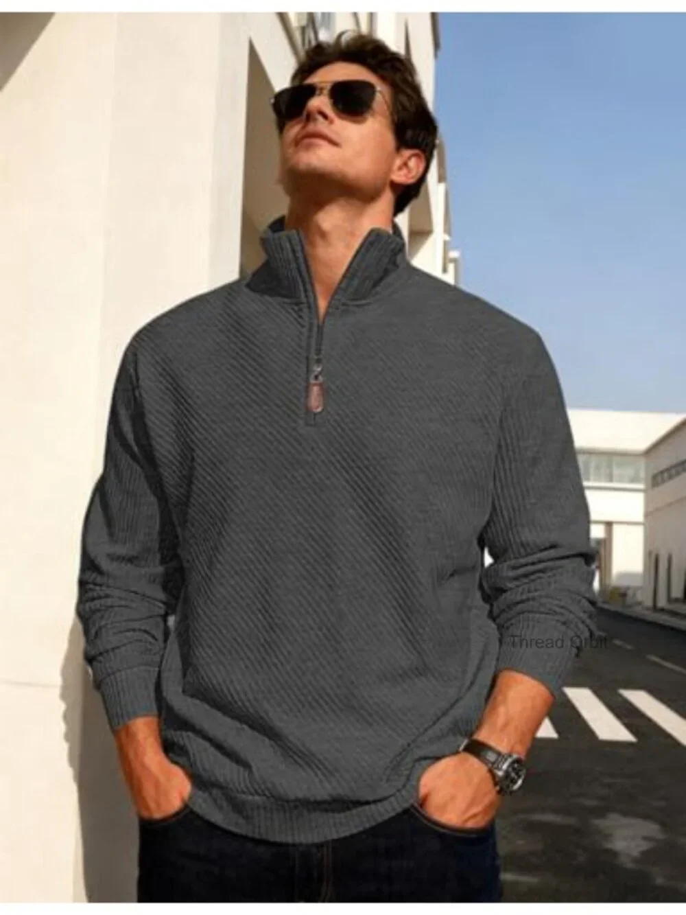 Quarter Zip Stand Collar Athletic Sweater Pullover Long Sleeve Sweatshirt